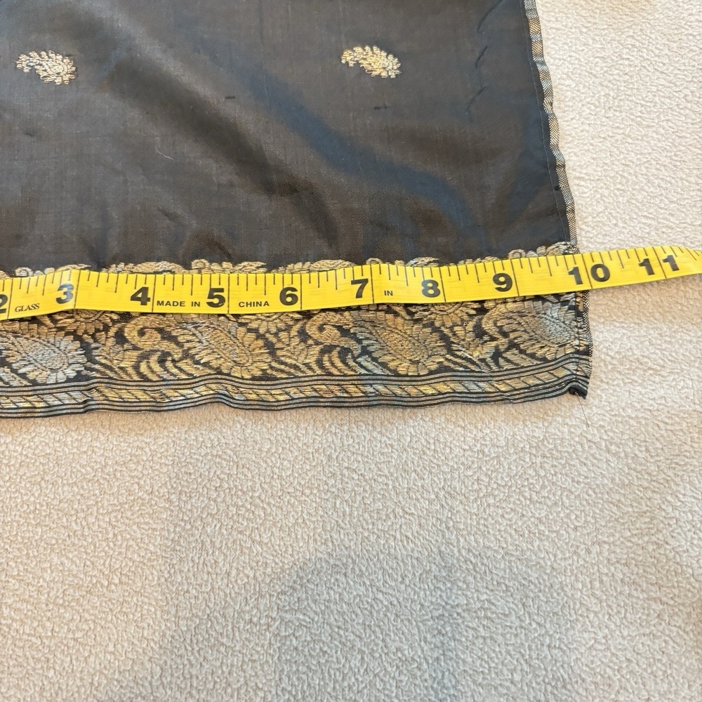 Royal Silk Scarf Black Silk With Gold Metallic Motif And Trim Elegant Art Lux - Picture 11 of 12